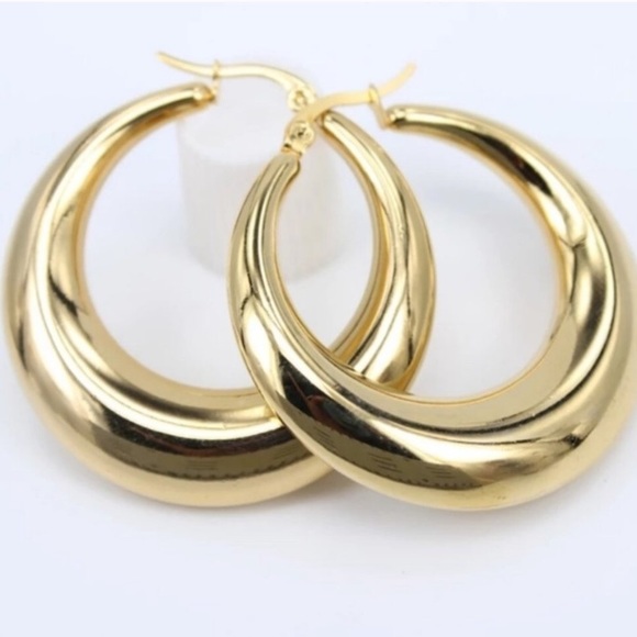 18K yellow gold plated round earrings - Picture 4 of 4